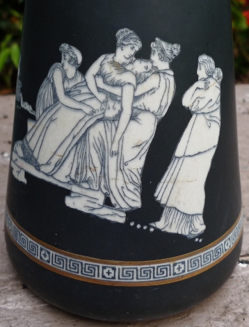 Victorian black hyacinth vase with Trojan War scenes