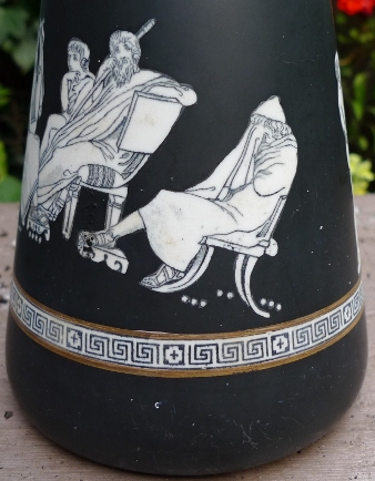 Victorian black hyacinth vase with Trojan War scenes
